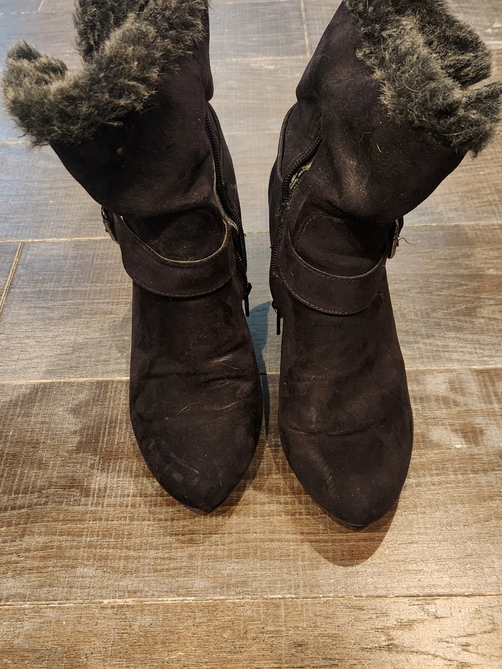 Dana Buchman Black Faux Suede Ankle Boots with Faux Fur Cuff